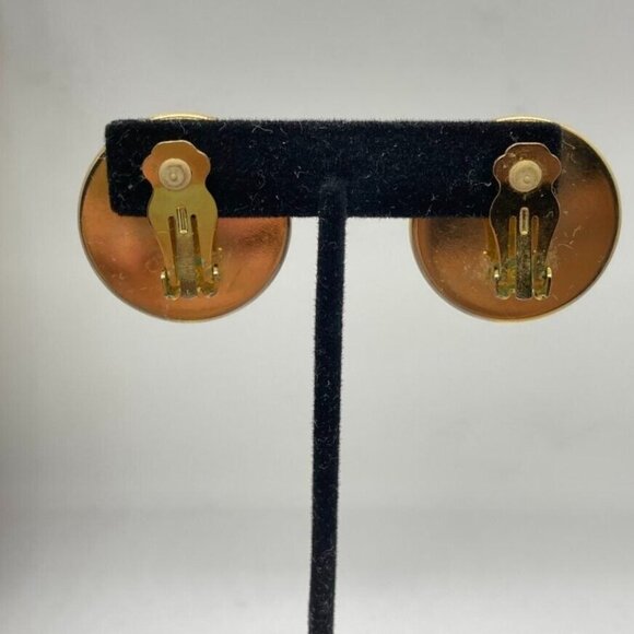 Vintage Renaissance Set Black Cord Choker 15" Necklace Clip On Earrings Two Tone - Picture 12 of 15